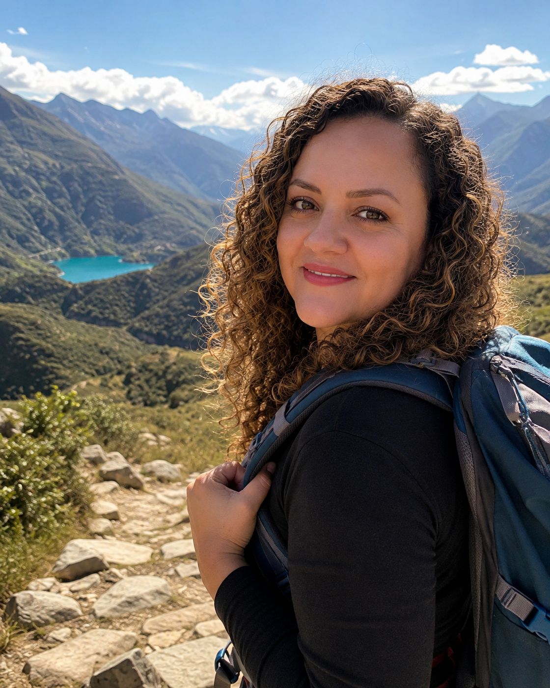 Marcela em uma trilha nas montanhas
